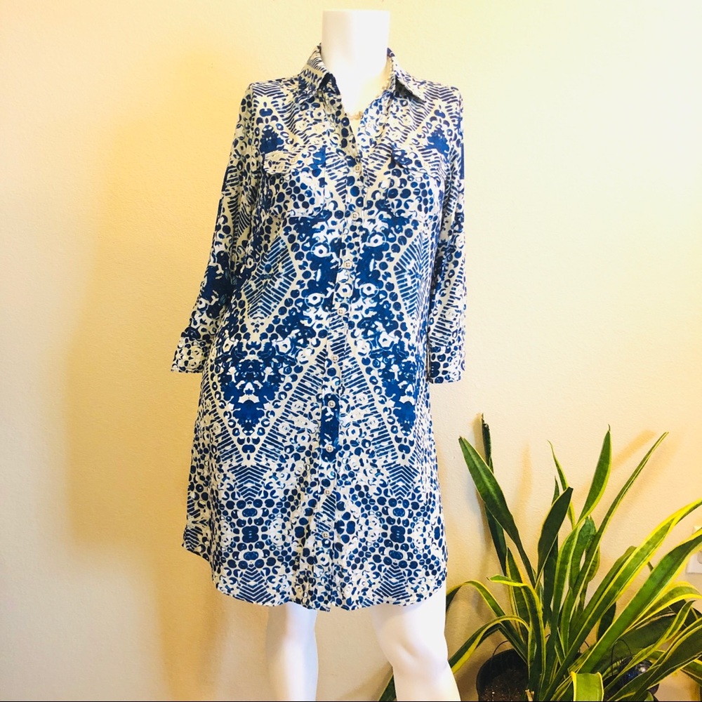 Cabi || Blue White Button Down Dress - Picture 2 of 10